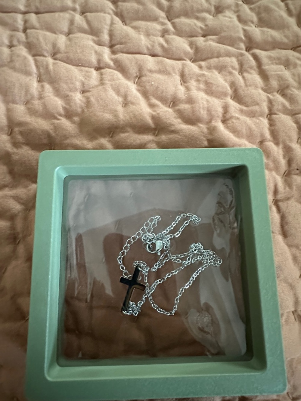 Sterling Silver Chain Necklace with Black Cross Pendant